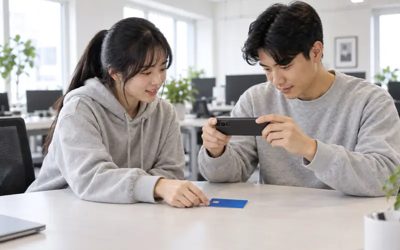 카메라로 카드를 스캔하는 페이스튜디오 결제