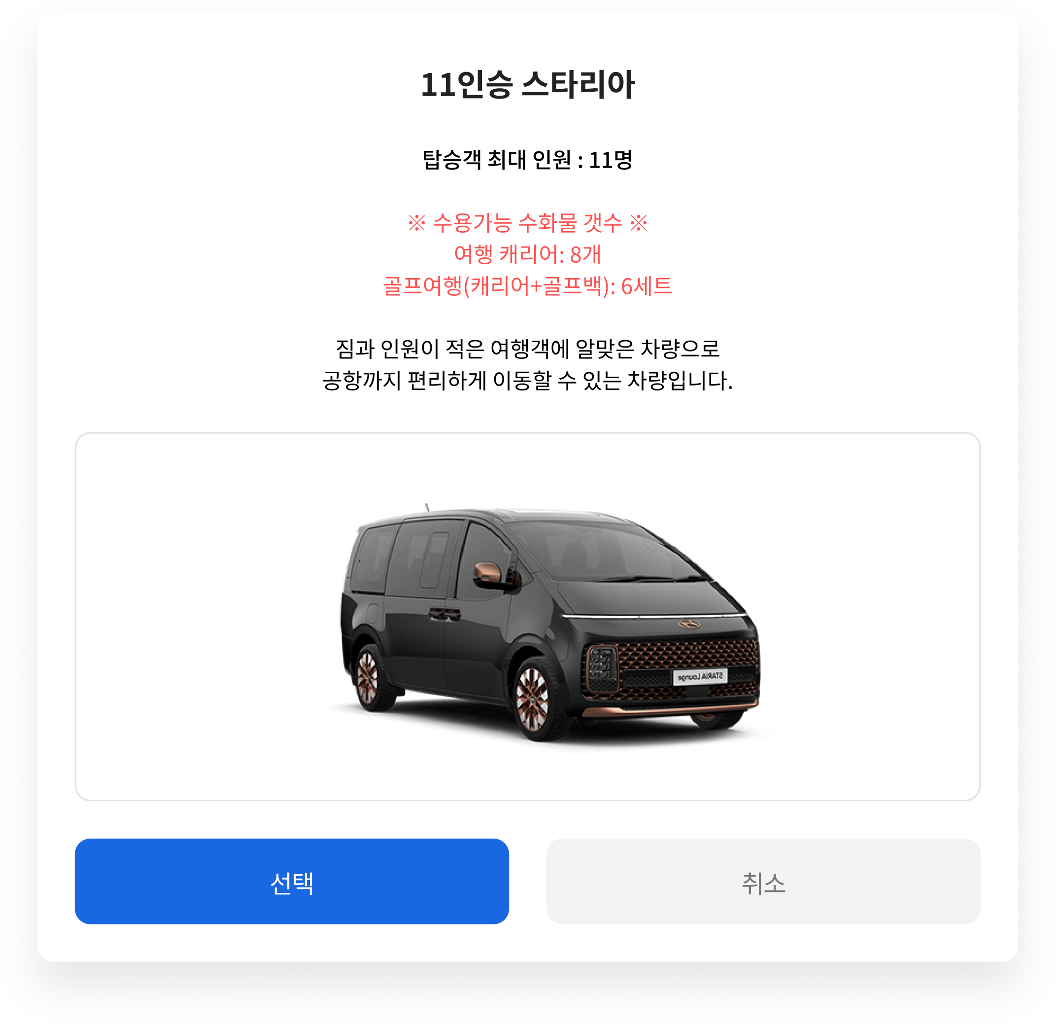 공항갈때 · 11인승 차량과 수하물 안내