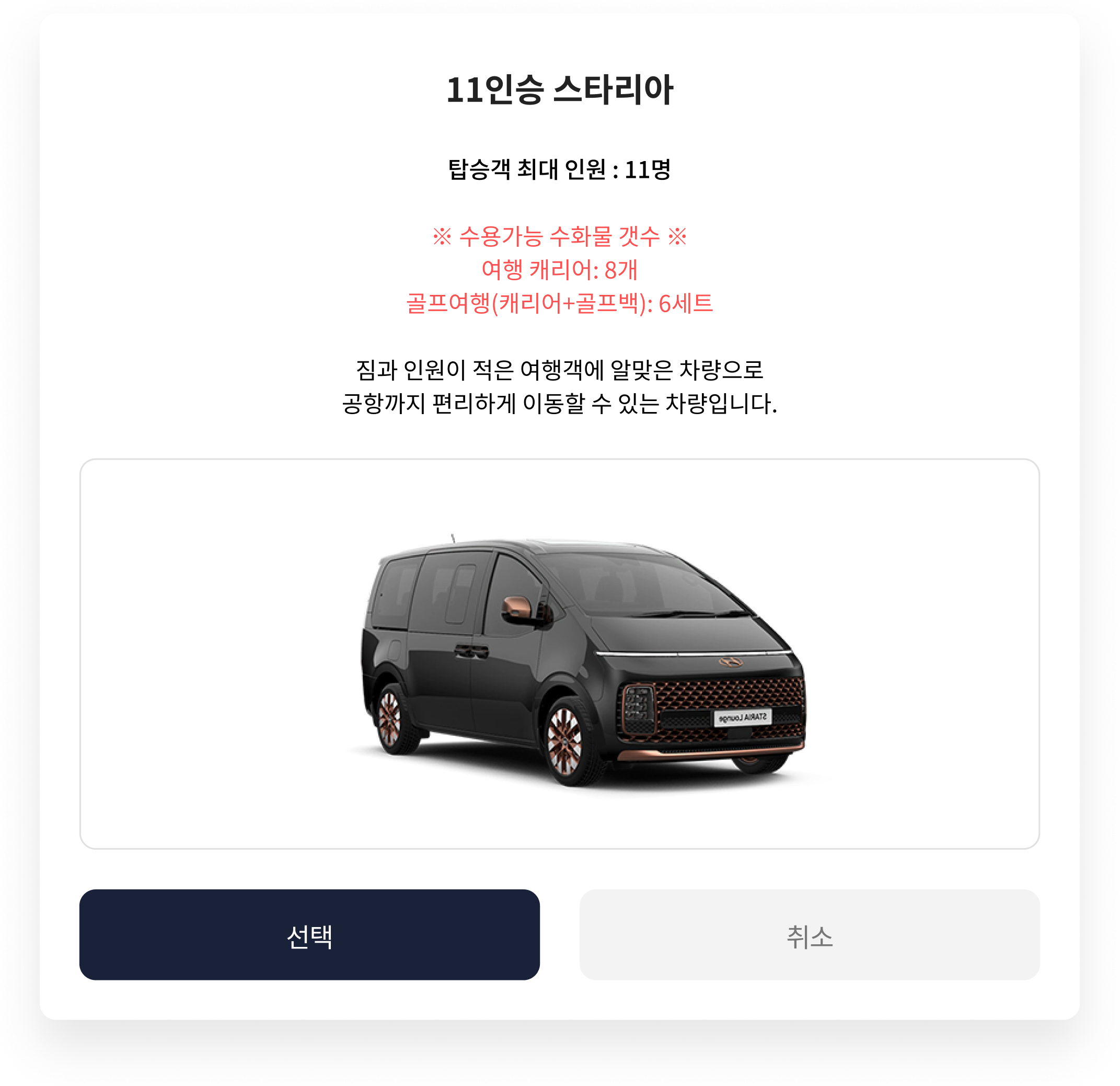 해피더버스 · 11인승 스타리아 탑승·수하물 안내