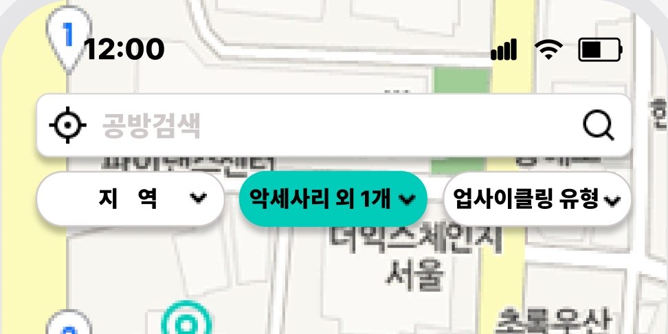푸지 지도 기반 공방 탐색 화면